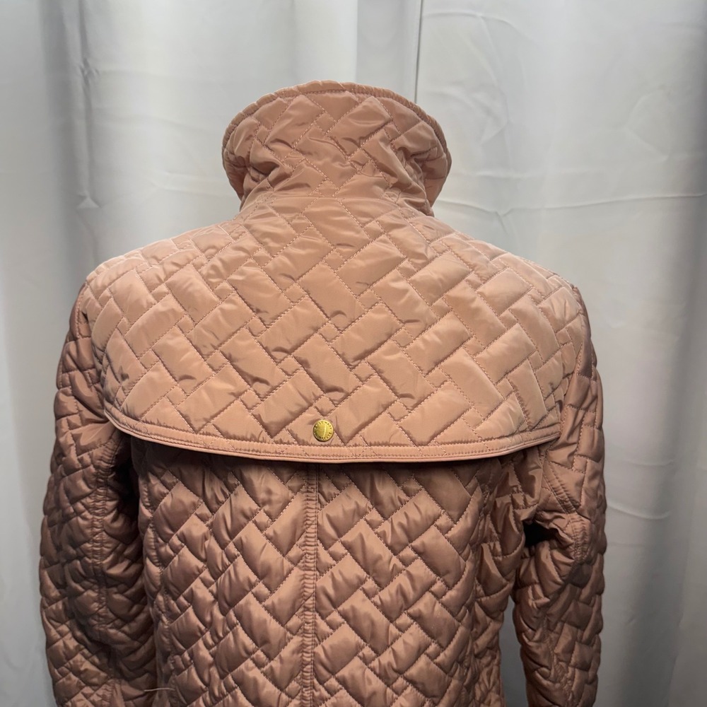 Cole Haan Signature Quilted Jacket Dusky Pink Front Zip Gold Accents Winter Coat - Picture 6 of 14